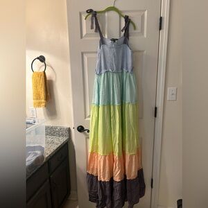 Davi and Dani color block  maxi dress with tie adjustable straps